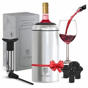 32 Degrees Silver Wine Chiller Set with Accessories